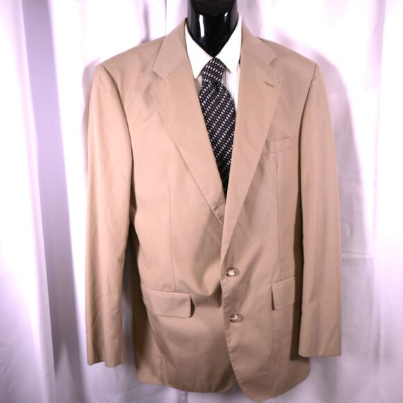 Jos A Bank Mens 42L Beige Single Vent 2-Button Sports Coat Blazer - Picture 1 of 9